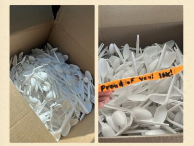 bunch of plastic spoons in a box