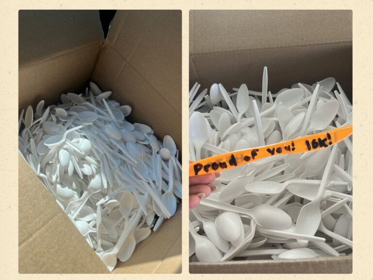 bunch of plastic spoons in a box